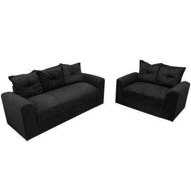 Imagem de Conjunto de Sofá Porto com 2 e 3 Lugares Tecido Suede Felipe Estofados Cor Preto