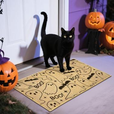 Imagem de Kazova Capacho de boas-vindas para o Dia das Bruxas, tapete de porta fantasma fofo, tapete de entrada de Halloween, porta traseira, divertido, tapete de férias, interior e exterior, antiderrapante