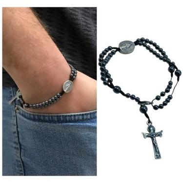 Imagem de Pulseira Terço de Pulso Nossa Senhora das Graças Hematita 4 mm - FORNE