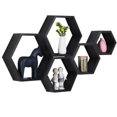 Imagem de Prateleiras flutuantes PHOENANCEE Hexagon Wood Conjunto de 5 troncos