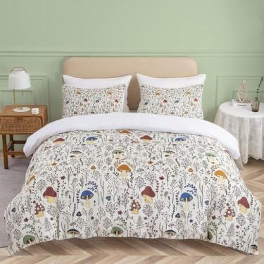 Imagem de Conjunto de capa de edredon SOULZZZ Colorful Mushroom Twin Size Cream