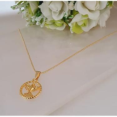 Imagem de Gargantilha Divino Espirito Santo Pomba Folheado A Ouro 18k.
