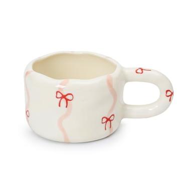 Imagem de Koythin Caneca de café de cerâmica, copo bonito para escritório e casa, copos estéticos 250 ml para chá com leite para mãe, dia dos namorados (laço de fita)