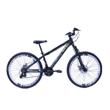 Imagem de Bicicleta Viking Tuff 30 Freeride Aro 26 Freio A Disco Cambios Shimano Preto Amarelo Neon Aro Branco.