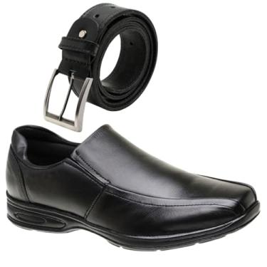 Imagem de Sapato Social Confort De Couro Ortopédico + Cinto 100% Couro (PRETO, BR, Adulto, Numérico, 46)