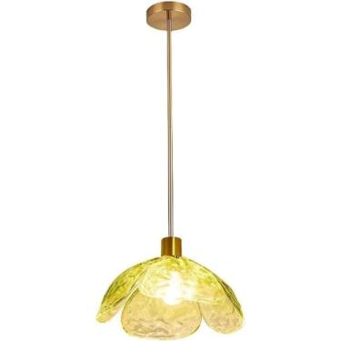 Imagem de Lustre de vidro gradiente flor pétala pingente luz cozinha ilha v-intage água vidro corredor lustre ouro grande lâmpada pendurada nórdico moderno luminária para sala de jantar quarto, verde