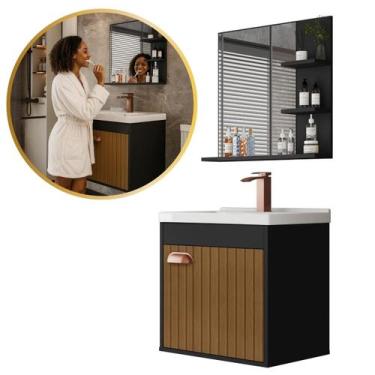 Imagem de Kit Banheiro Gabinete Suspenso com Espelho e Cuba Embutida - Hercules,