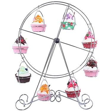 Imagem de Suporte de bolo de metal, roda-gigante, suporte para cupcake, casamento, festa de aniversário, suporte de bolo, prato de bolo, doces, cupcake, sobremesa, prateleiras (branco)
