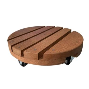 Imagem de Kit 03 Carrinho Suporte Para Vaso Redondo Madeira Tratada Cedro 20cm 25cm 30cm Salas Varandas Suporte Para Vaso De Planta(20cm)