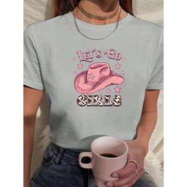 Imagem de Camiseta Feminina Estampada Com Chapéu Rosa, Country - loja dinka, m, 