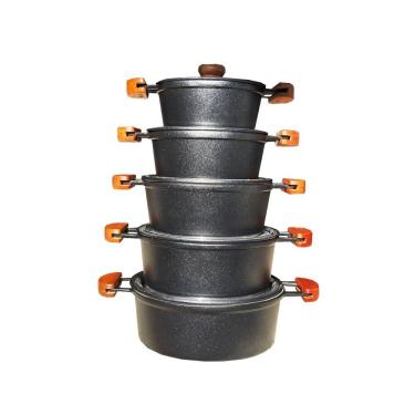 Imagem de Jogo 5 Peças Panelas De Aluminio Fundido Tampa Pesada Preto Cintilante