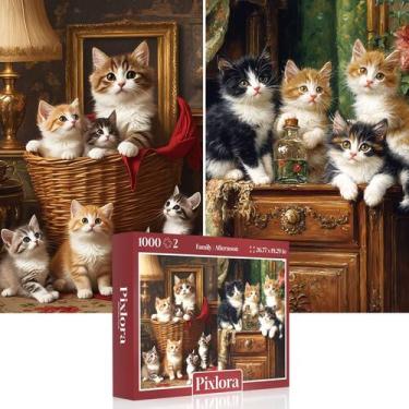 Imagem de Quebra-cabeça Pixlora Cat Party, 1000 peças, pacote com 2 unidades par