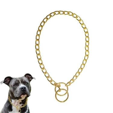Imagem de Coleira de corrente dourada para cães de metal coleira de treinamento P coleira de cachorro martingale para cães de raça PP PP pequeno médio grande GG raça G