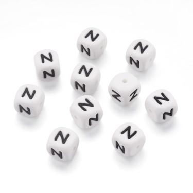 Imagem de 10 peças de contas de silicone do alfabeto brancas 12 mm borracha buraco horizontal estilo letra contas focais para pulseira da amizade, chaveiro, cordões, canetas, artesanato faça você mesmo