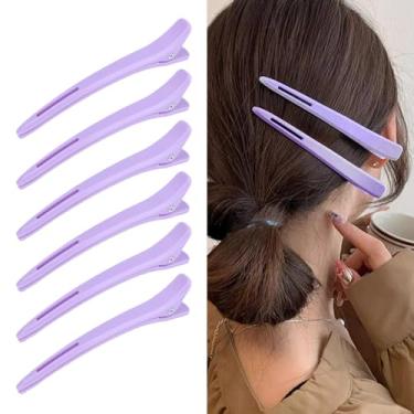 Imagem de 6 clipes de bico de pato, clipes de posicionamento sem traços, 12 cm, adequados para penteados e tingimento de cabelo, aplicação de maquiagem (roxo)