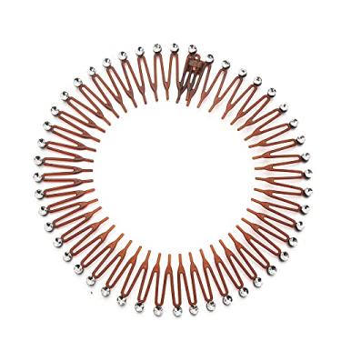 Imagem de Faixa de cabelo de pente de plástico flexível para natação, banho e viagem - Grampo de cabelo elástico com strass para cabelos grossos e encaracolados (30 cm, marrom)