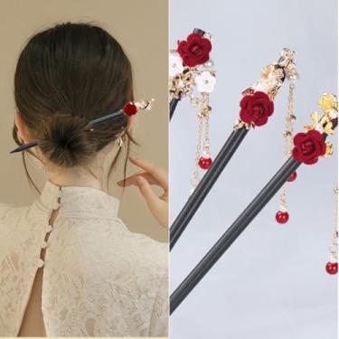 Imagem de 3 peças de palitos de cabelo chineses de madeira retrô grampos de cabelo clássicos japoneses pauzinhos de cabelo de flores artesanais acessórios de cabelo para mulheres cabelo longo