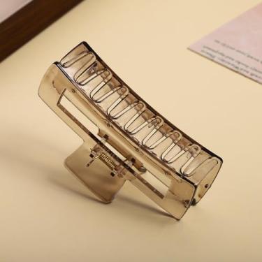 Imagem de Grampo de cabelo marrom transparente de plástico grande retangular para mulheres cabelo encaracolado fino e grosso, grampos de cabelo de fixação forte acessórios de cabelo modernos para mulheres