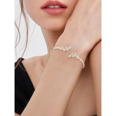Imagem de 1 peça de pulseiras de latão de zircônia cúbica, pulseira ajustável para mulheres, diâmetro interno: 6,5 cm (2-1/2 pol.), Medium, Latão, Sem Pedra Preciosa