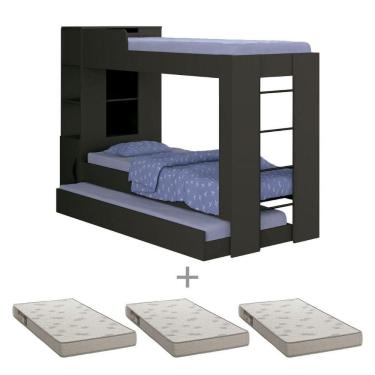 Imagem de Beliche Cama Aux C/ 3 Colchões Ditália Treliche Cm-15 Preto