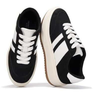 Imagem de Project Cloud Tênis feminino plataforma – Palmilha leve de espuma viscoelástica com cadarço e estilos modernos – Plataforma antiderrapante para meninos e meninas (Little Nita), Preto, 18