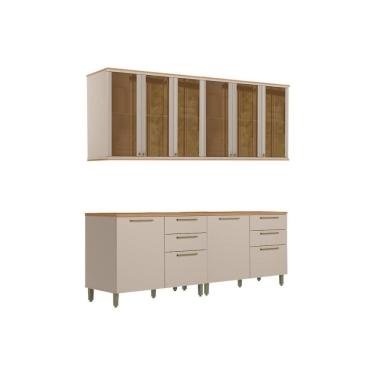 Imagem de Cozinha Modulada Completa Atena 4 Peças (2balcões+2aéreos) Cp25 Jequitiba-off White Fosco - Linea Brasil