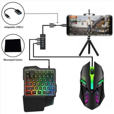 Imagem de Kit Gamer Mobilador Completo Teclado One Hand Mouse Gamer RGB - Genéri