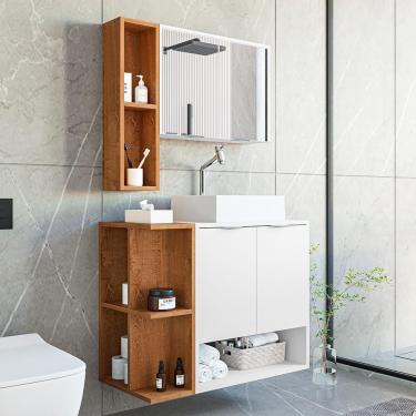 Imagem de Gabinete Banheiro Star 2 Portas Com Espelheira E Cuba Dalla Branco/naturale