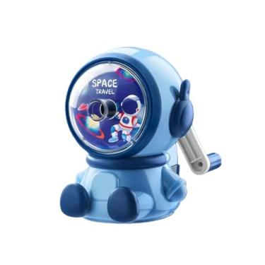 Imagem de GZBABY Apontador de lápis de manivela, apontador manual com função de alimentação automática, formato de astronauta fofo (azul)