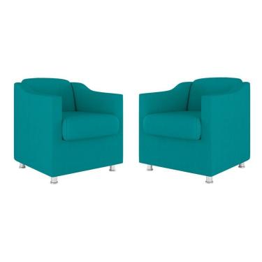 Imagem de Kit 02 Poltronas Decorativas Clinica Tecido Suede Balaqui Cor:Azul Turquesa