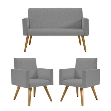 Imagem de Kit Namoradeira + 2 Poltronas Decorativas Linho Grafite