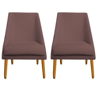 Imagem de Kit 02 Cadeiras Para Sala De Jantar Ana Pés Palito Veludo Rosê D'classe Decor