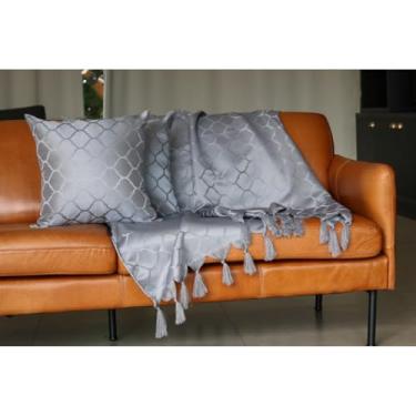 Imagem de Manta Capa de Sofá 2 e 3 Lugares Retrátil Decorativa Elegante – Tamanho 140x180 para Sala Com Franjas Charmosas (cinza escuro)