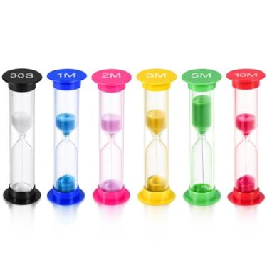 Imagem de KISEER Temporizador de Areia, 6 Peças Coloridas Ampulheta Sandglass Conjunto de Temporizadores de Areia 30 segundos / 1 min / 2 Min/3 Min/5 Min/10 Minutos para Escovar Dentes Infantis, Cozinhar, Jogar