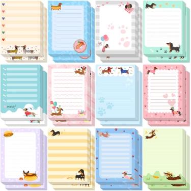Imagem de Gilprop Pacote com 24 notas adesivas de dachshund, notas adesivas fofas 7,5 x 10,2 cm, presentes para mulheres, desenhos animados, dachshund, blocos de notas autoadesivos, material de escritório
