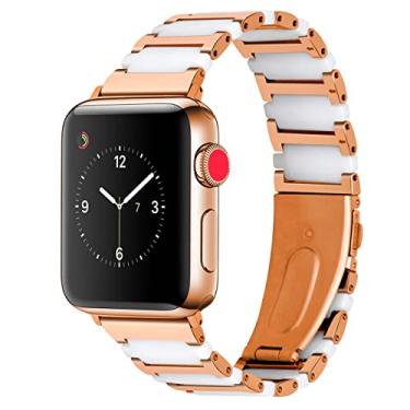 Imagem de YISIWERA Pulseira de relógio de aço inoxidável leve em dois tons de 38 mm, 40 mm e 41 mm, ouro rosa, leve, para Apple Watch Watch 6, 5, 4, 3, 2, 1
