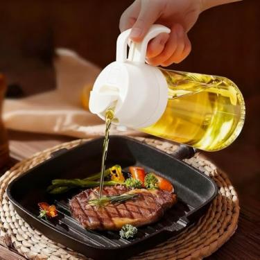 Imagem de Pulverizador de azeite de oliva Fine Mist – Dispensador 2 em 1 de 470 ml para cozinhar com baixo teor de óleo - branco