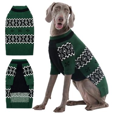 Imagem de ROZKITCH Suéteres grandes para cães machos, suéteres de malha grossa para inverno outono primavera, casaco de lã respirável padrão Fair Isle para cães grandes Beagle Weimaraner verde GG