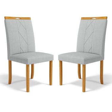 Imagem de Kit Com 2 Cadeiras Ana Madeira Maciça Estofadas Para Mesa De Jantar Linho Cinza 407