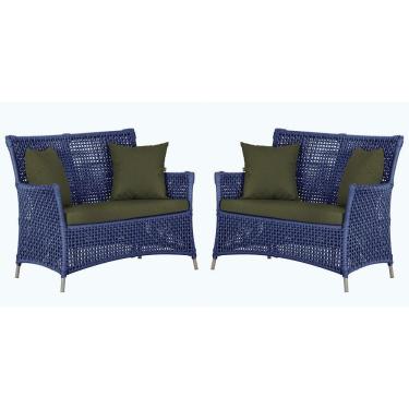 Imagem de 2 Sofás área Externa Igapó Alumínio Fendi Corda Náutica E13 Azul