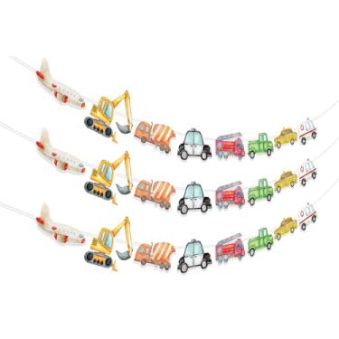 Imagem de Faixa de transporte com 3 peças, guirlanda, decoração de festa, transporte, banners temáticos, caminhões, bombeiros, avião, polícia, carro, ambulância, trator, banner para veículo, carro, aniversário