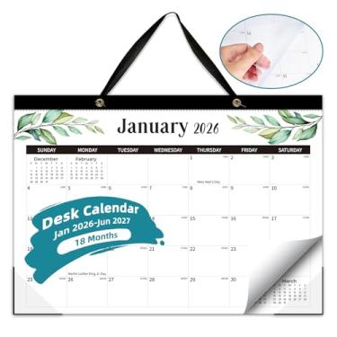 Imagem de Calendário de mesa 2026-2027, calendário mensal de mesa/parede, janeiro de 2026 a junho de 2027, calendário de mesa grande de 43 x 30 cm, com capa transparente, linhas de corte, protetores de canto