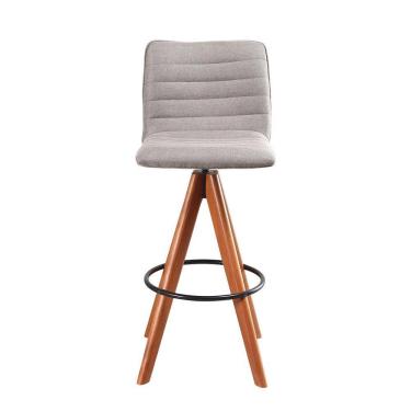 Imagem de Banqueta Giratória Com Encosto Estofado E Base Em Madeira Castanho – Lucy Exclusiva Linho Cacau