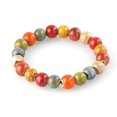 Imagem de KILIPOL Pulseira de contas de cerâmica colorida estilo étnico chinês hippie boêmio, estilo antigo e iterário, joia boêmia de praia de verão, presente de Natal para mulheres (Estilo4