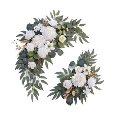 Imagem de Badiman Flores de arco de casamento, decoração de cenário, cenário de guirlanda floral, guirlanda de arco de casamento para cadeira de casamento, Branco