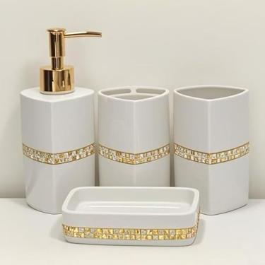Imagem de Conjunto Lavabo Luxo 2 ou 4 Peças Kit Completo para Pia de Banheiro Moderno(Kit4 Triângulo branco Pedraria)