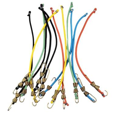 Imagem de Pacote com 12 mini cabos elásticos com ganchos, tiras elásticas ajustáveis de borracha de 25,4 cm para bagagem, rack de teto, bicicleta, tenda, lona, carro, trailer, acampamento, carga ao ar livre