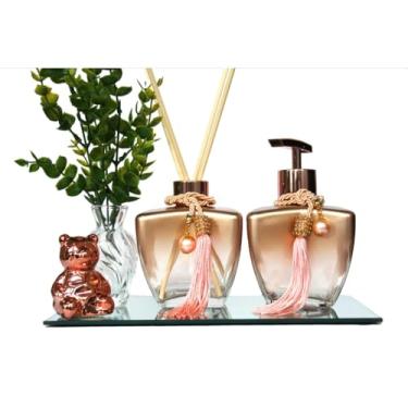 Imagem de Kit Lavabo Banheiro Vidro Estrela 280ml Luxo Completo com Bandeja London e Difusor(Degrade Rosê Ursinho)