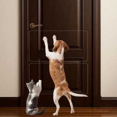 Imagem de Protetor de porta contra arranhões para cães, pacote com 2, 61 x 30 cm, PVC transparente, resistente a arranhões, tela de vidro de janela e portas deslizantes, móveis para ambientes internos/externos
