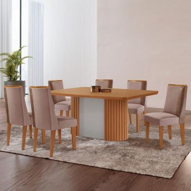 Imagem de Mesa De Jantar Aspen 180 Tampo Mdf Laminado 6 Cadeiras Diane Linho Capuccino/tork/nat/off/nat/nat